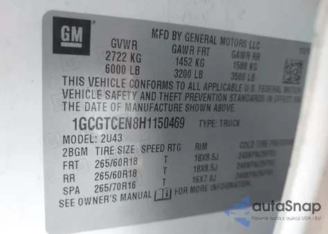 2017 Chevrolet Colorado Lt из США, поврежденный, VIN 1GCGTCEN8H1150469